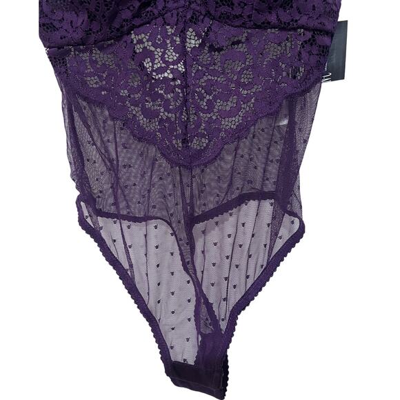 I.N.C. INTERNATIONAL CONCEPTS SHEER SWISS DOT CUPPED BODYSUIT PURPLE SMALL NEW! - Picture 5 of 11